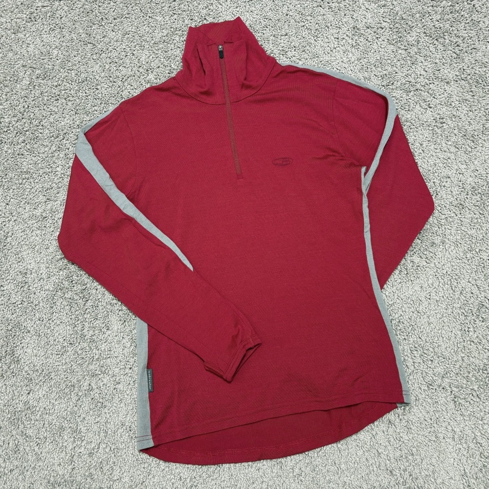 Icebreaker Bodyfit 260 1/4 Zip Red Merino Wool Base Layer Hike Womens Medium